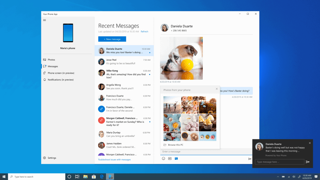 Windows 10 20H1 Preview: Your Phone App gets a massive boost