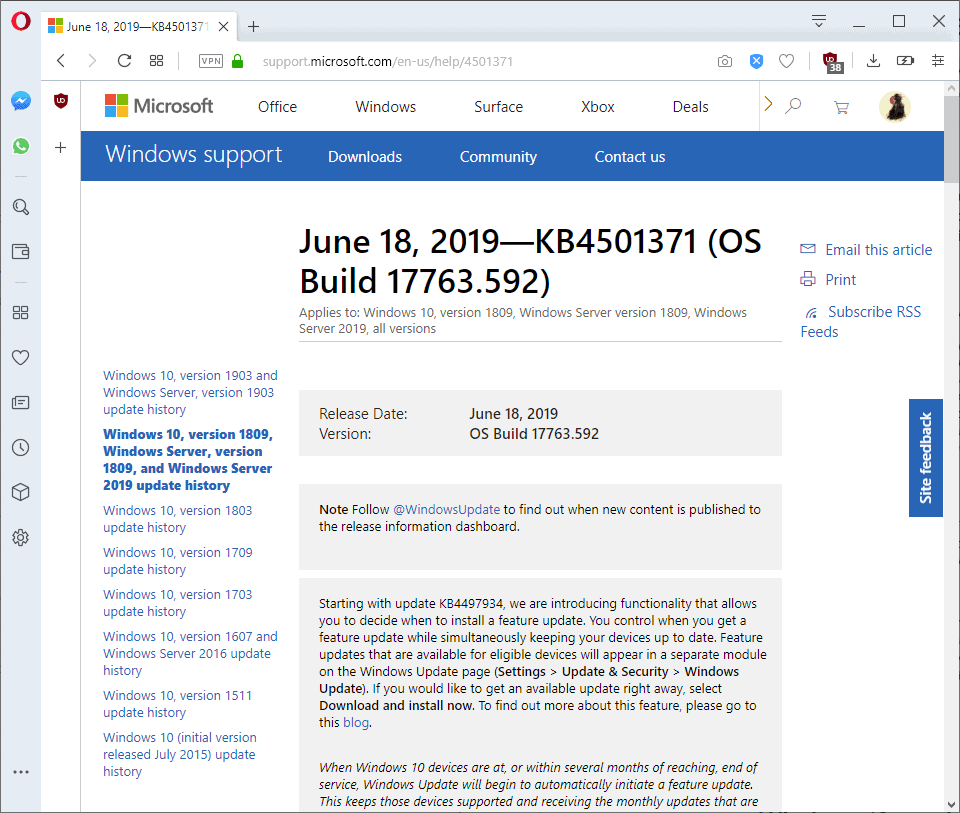 KB4501371 windows 10 version 1809