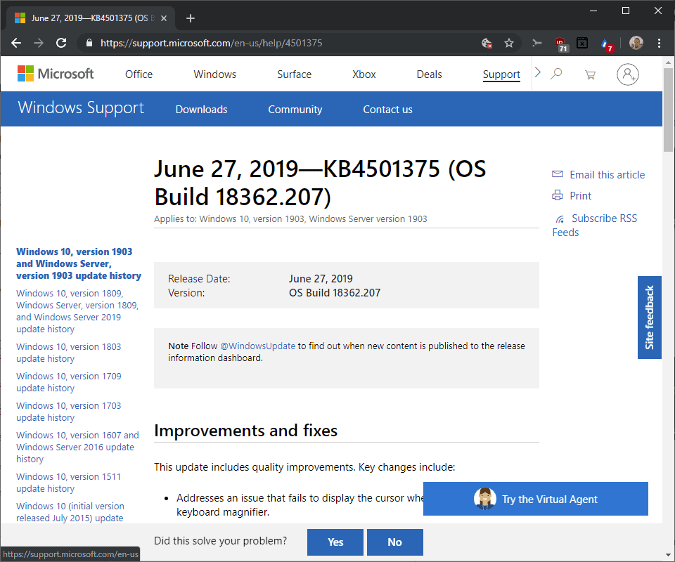 Microsoft releases KB4501375 for Windows 10 version 1903