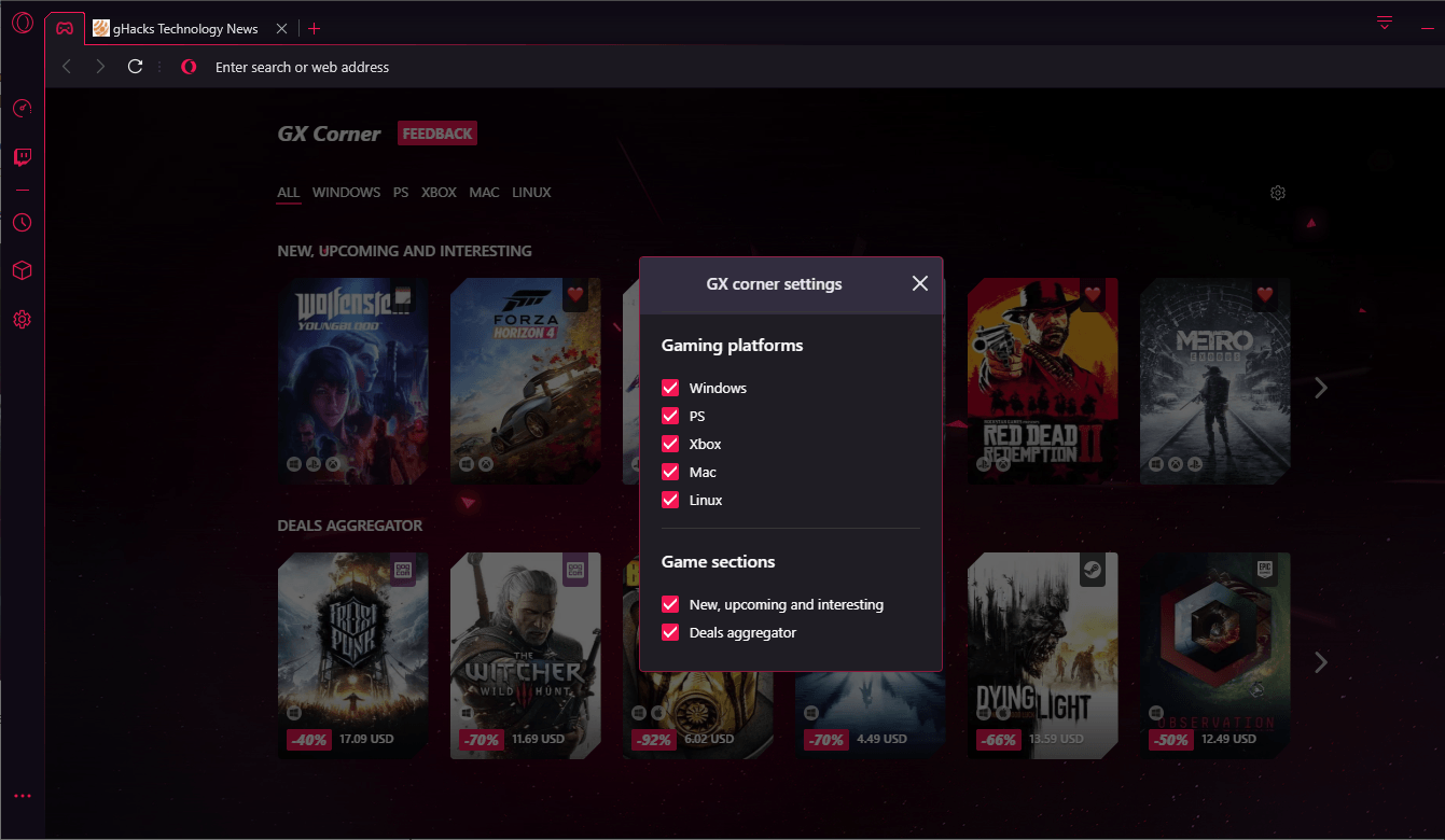 Opera's gaming browser is available to download on the Epic Games Store