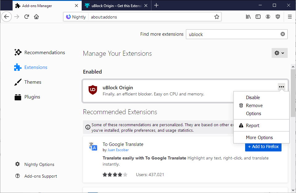 firefox 68 add-ons manager