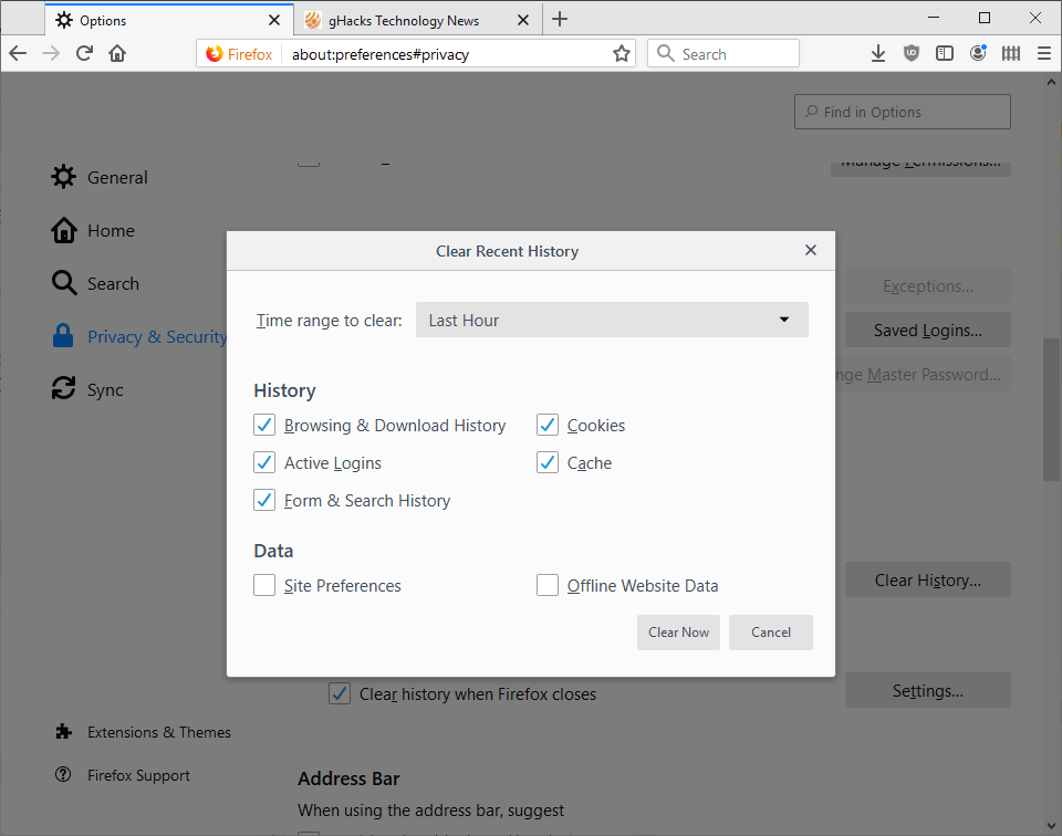 firefox clear history