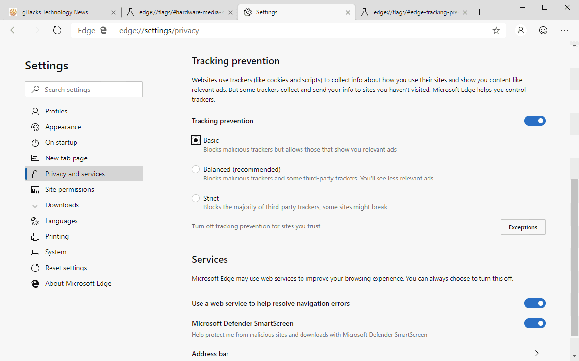 microsoft edge tracking protection