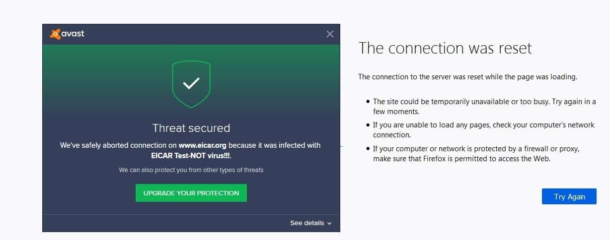 Avast Free Antivirus - Eicar blocked