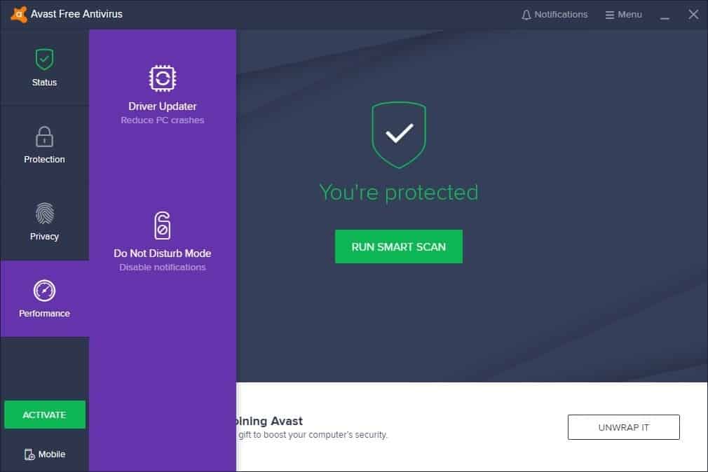 Avast Free Antivirus - performance