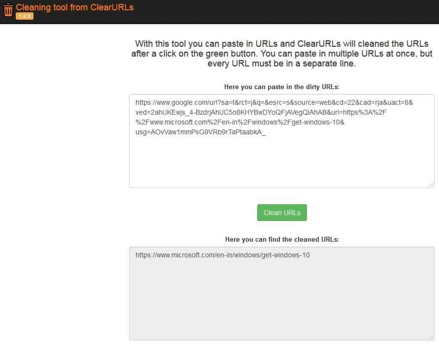 ClearURLs Cleaning tool