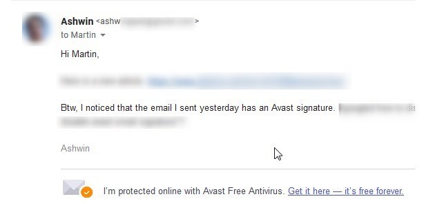Email signature in Avast Free Antivirus 2