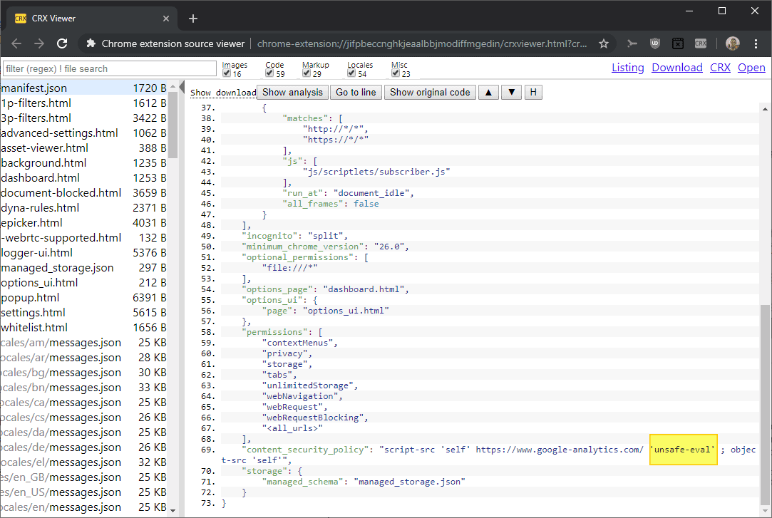 chrome extensions unsafe-eval