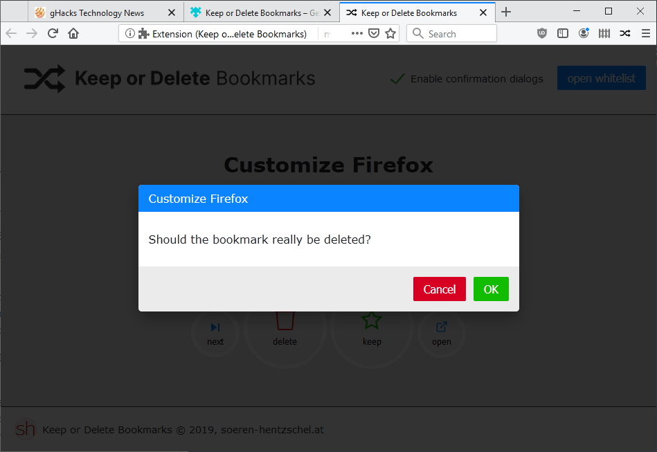 confirmation dialog delete bookmark