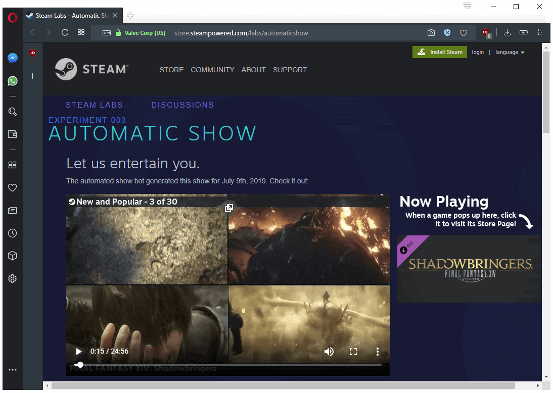 steam automatic show experiment