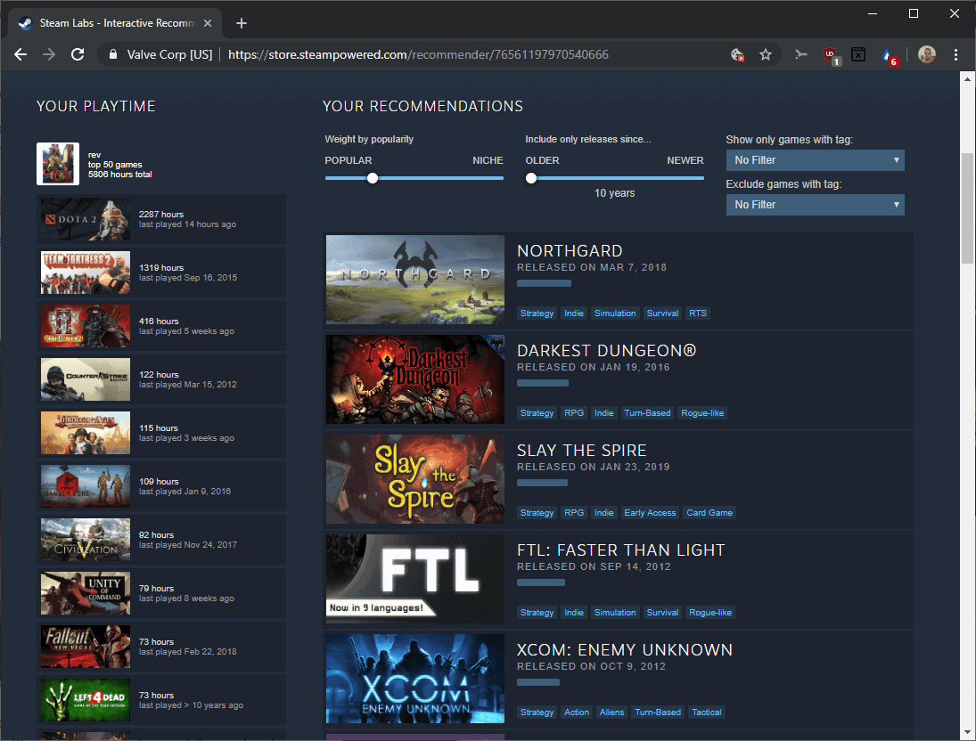 steam interactive recommender