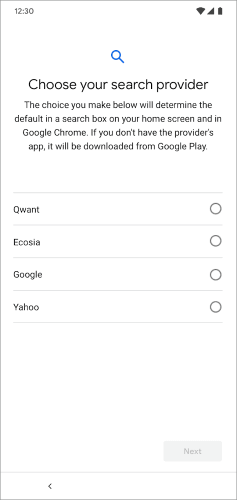 google-android search engine choice