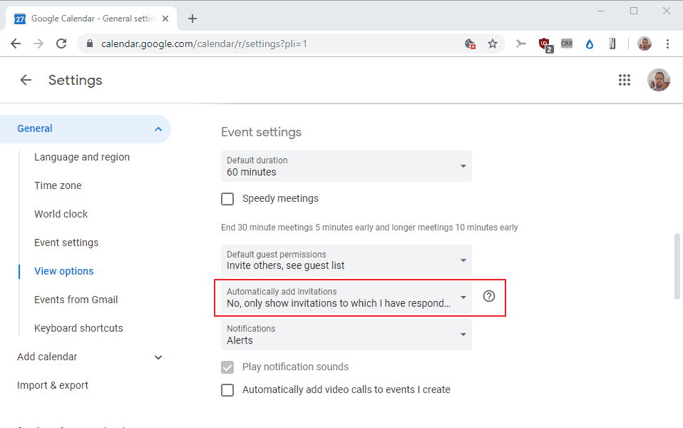 google calendar disable auto invites