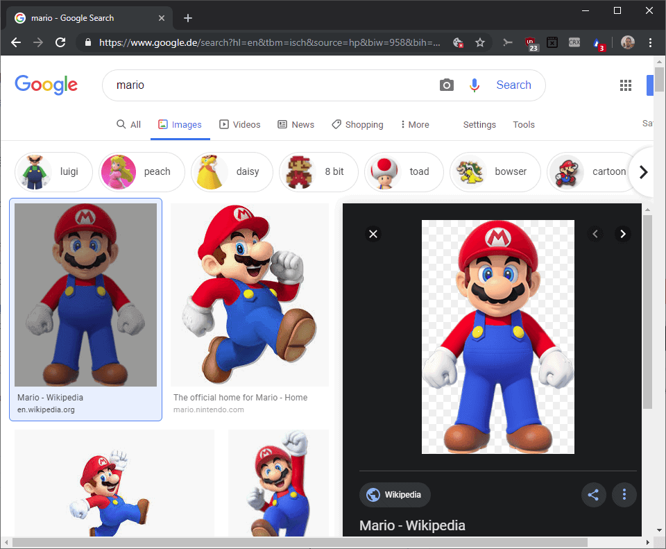 google images right side preview