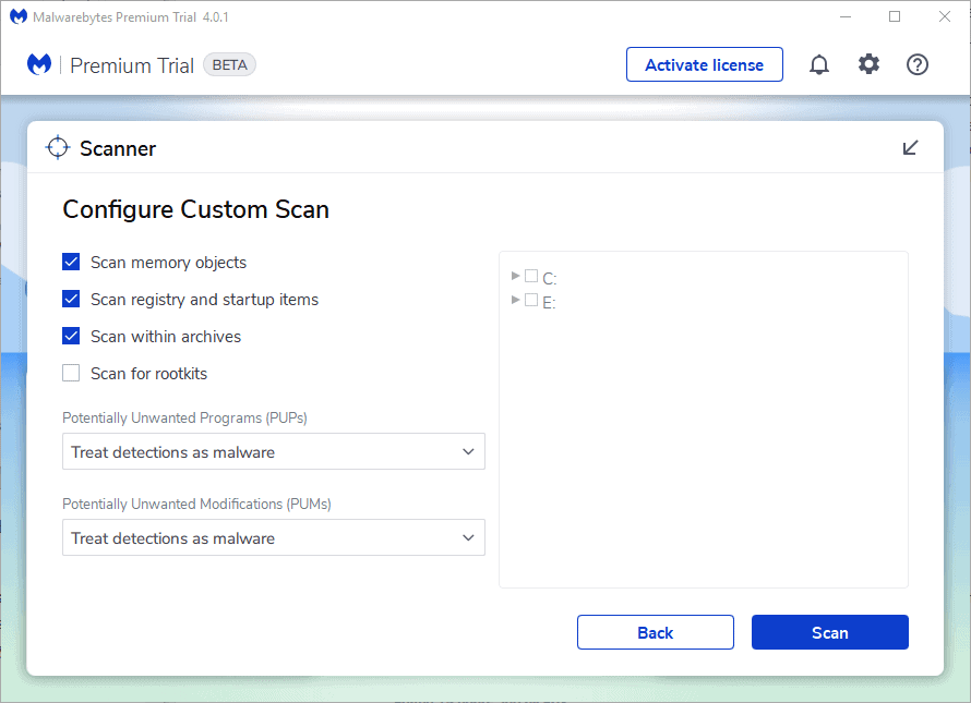 malwarebytes 4 custom scan