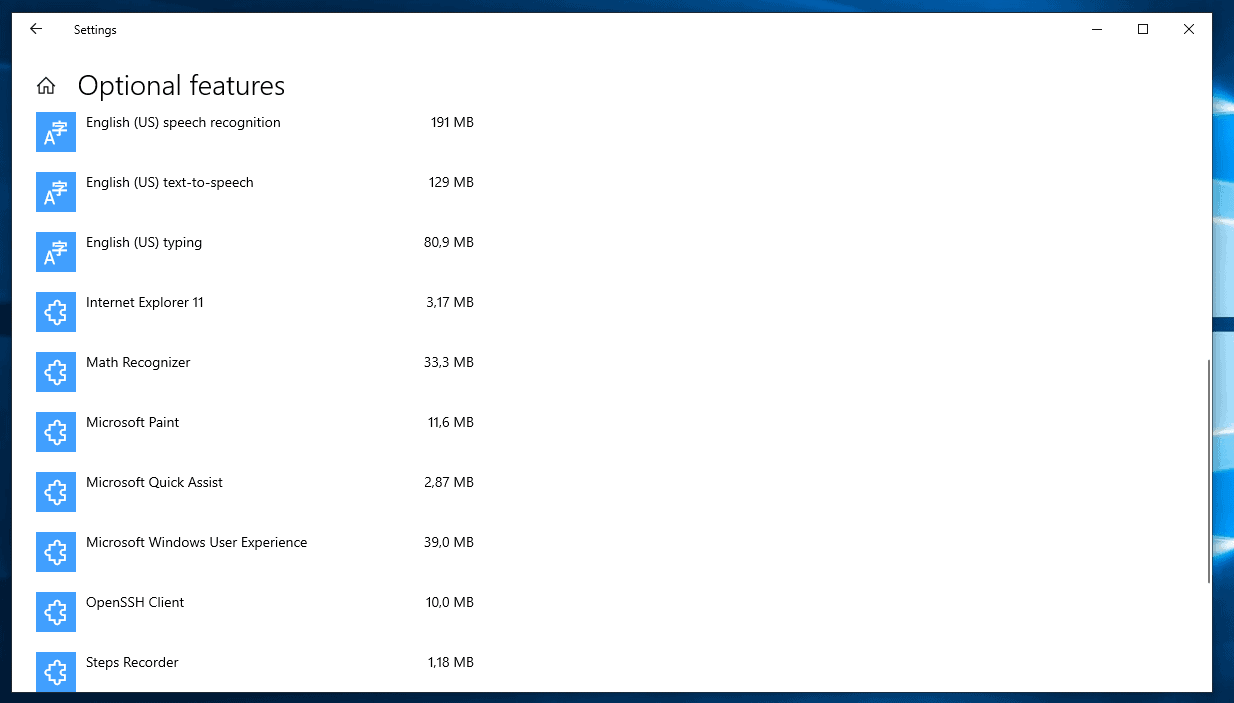 paint wordpad steps recorder-optional features windows 10 20h1