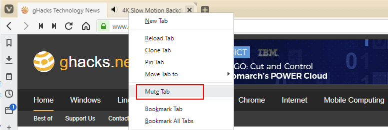 vivaldi 2.7 mute tab