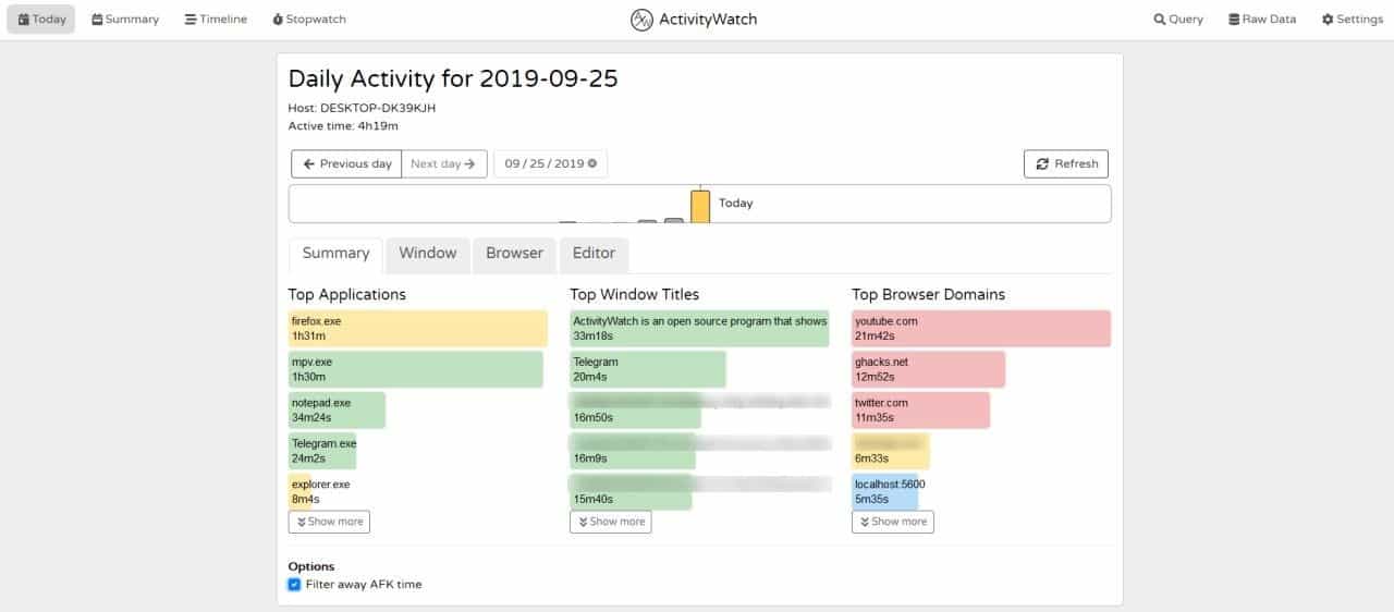 ActivityWatch is an open source personal activity tracker for Windows, Linux and macOS