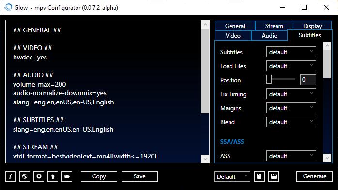 Glow mpv settings generated