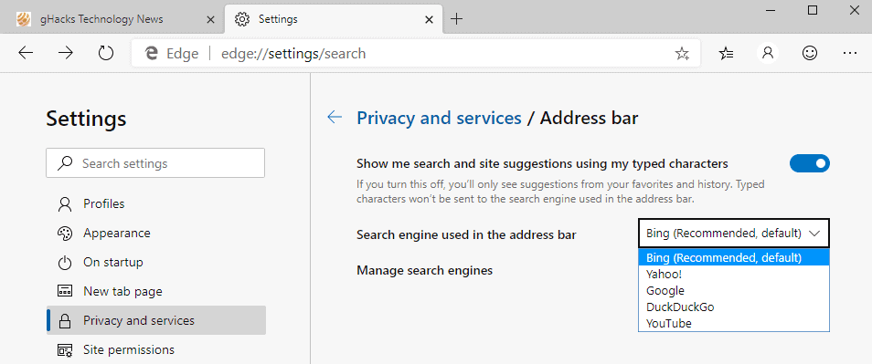 How to change the default search engine in Microsoft Edge (Chromium)