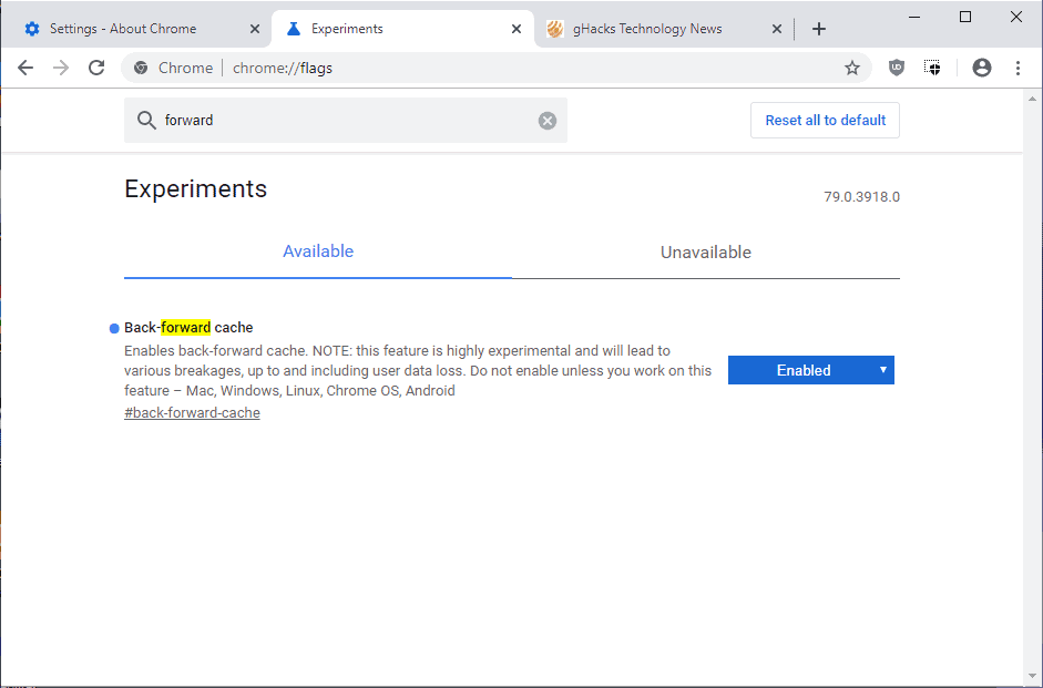 chrome back forward cache improvement