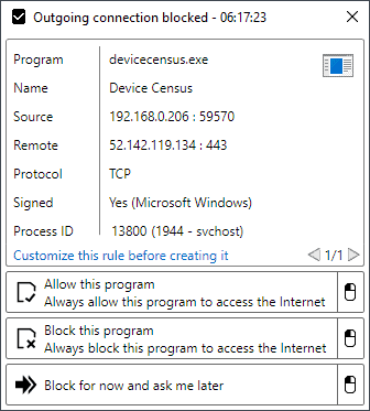 What is devicecensus.exe on Windows 10 and why does it need Internet connectivity?