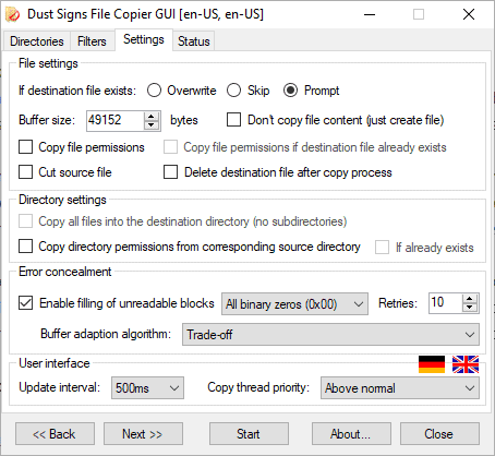 file copier settings