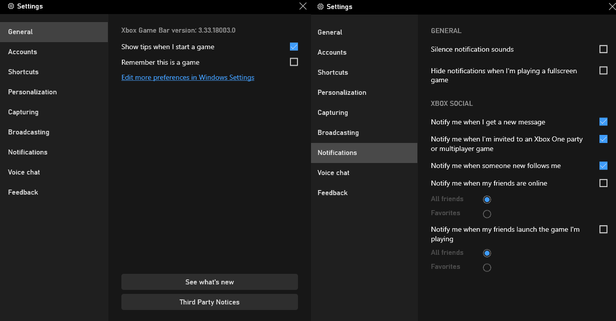 game bar windows 10 notification settings