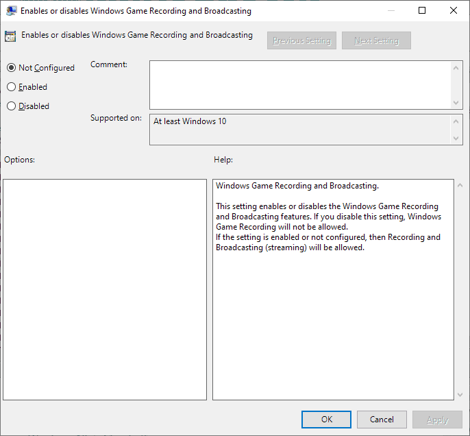 group policy disable game recording