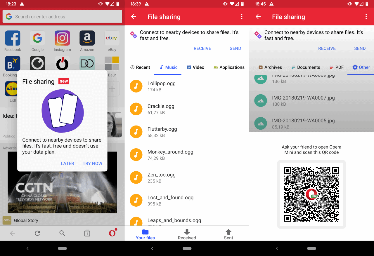 opera mini offline file share