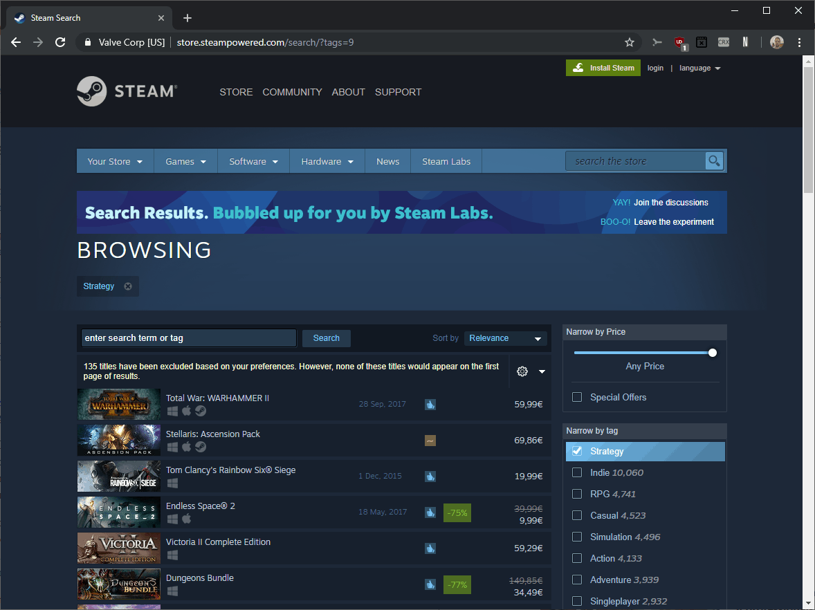 Latest Steam experiment aims to improve Search on the platform