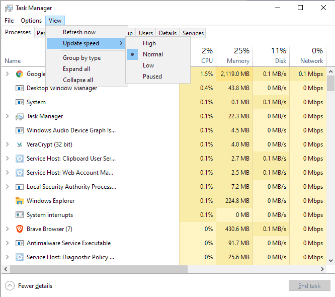 task manager update speed windows