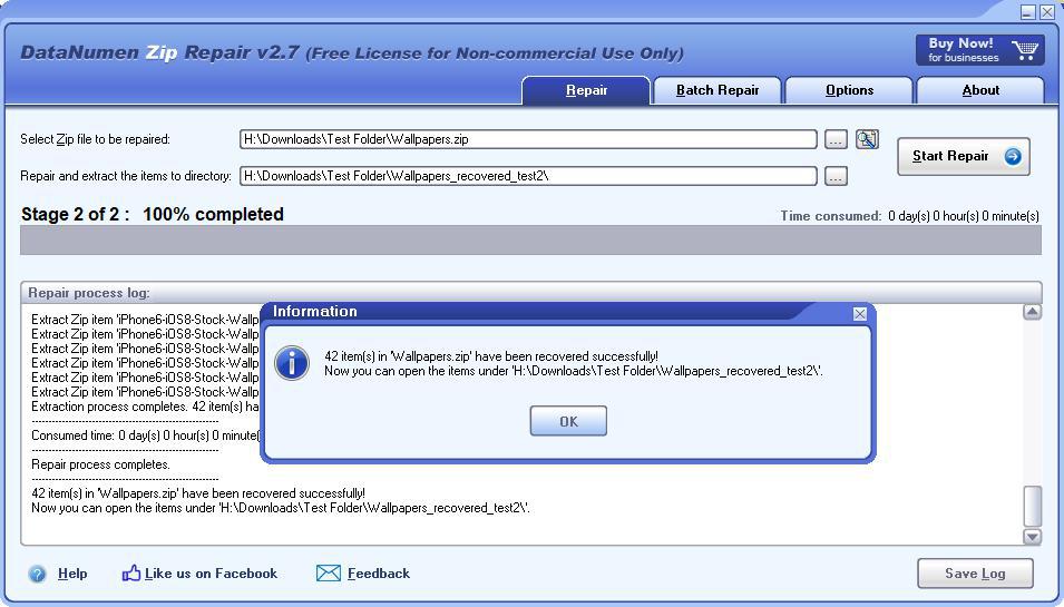 DataNumen Zip Repair process