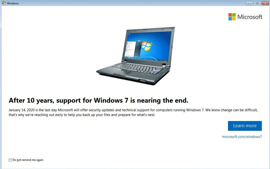 after 10 years windows 7 support end