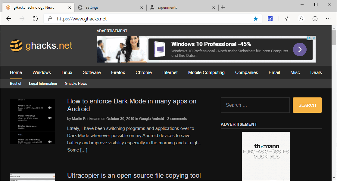 force dark mode edge android