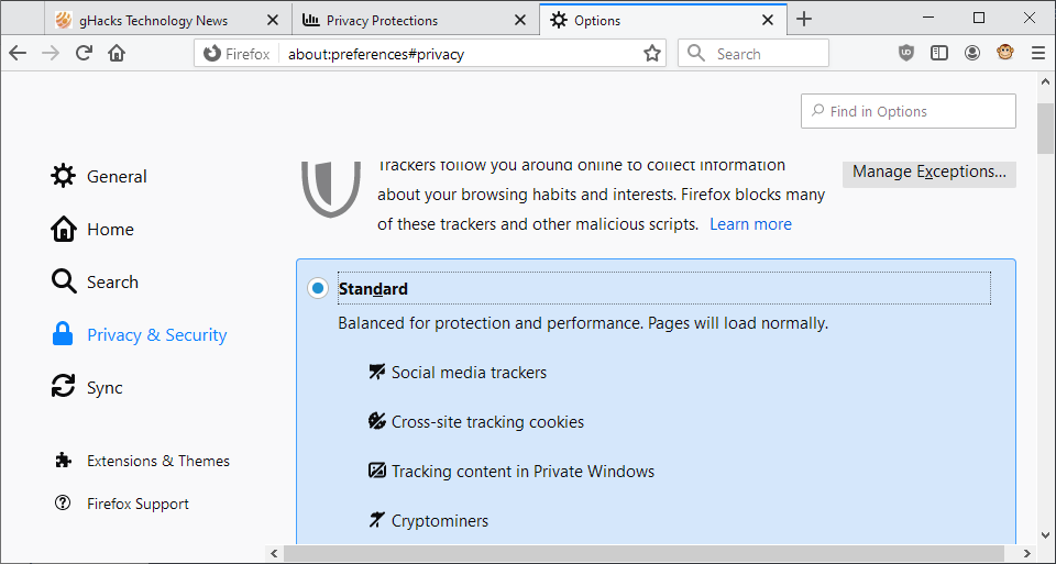 firefox-social media tracker blocking