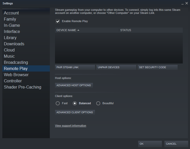 steam remote play settings