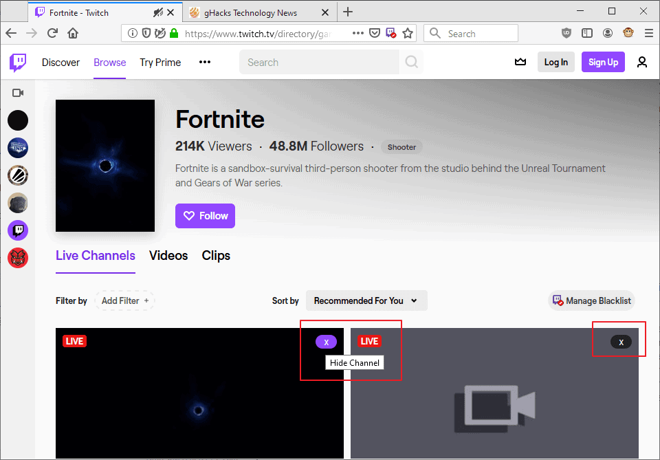 twitch hide channel
