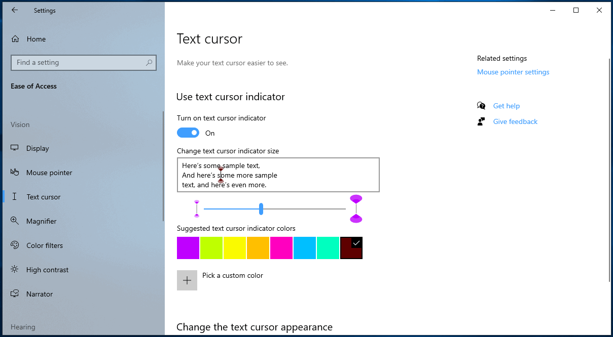 how to change the color of my cursor windows 10