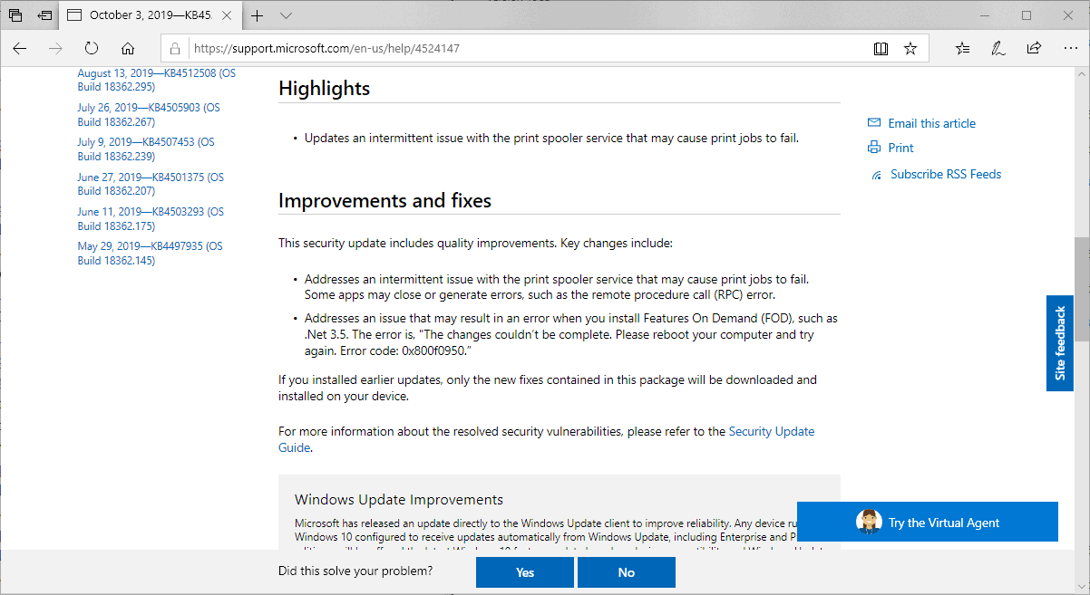 actualizaciones acumulativas de Windows 3 de octubre de 2019