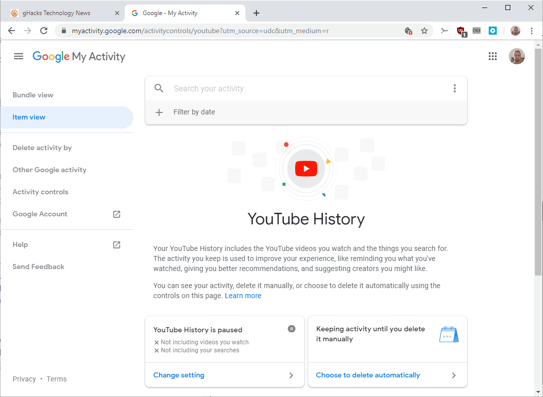 How to get your YouTube History deleted automatically