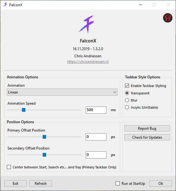 FalconX taskbar settings