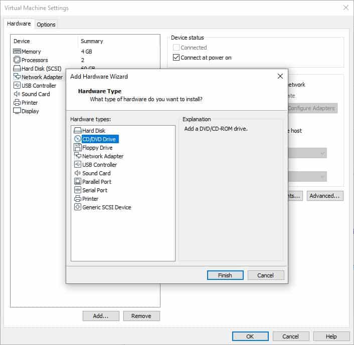 How to install VMWare tools if the option is grayed out - add cd dvd drive