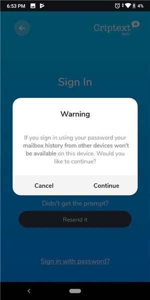 criptext login with password