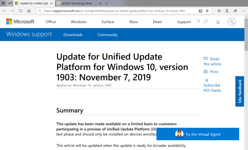 Microsoft rolls out Unified Update Platform preview update KB4529943