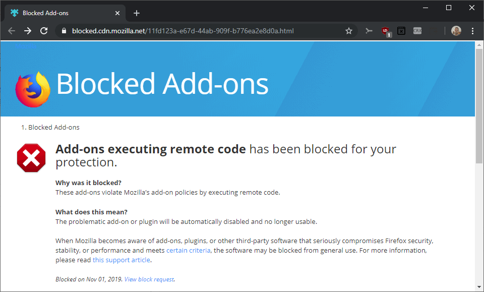 mozilla block addons
