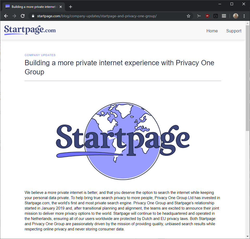 startpage privacy one group