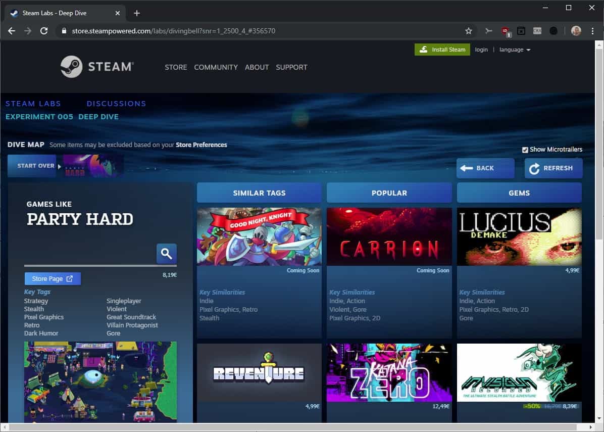 Steam Deep Dive and Community Recommendations experiments now available