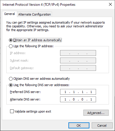 windows 10 dns settings