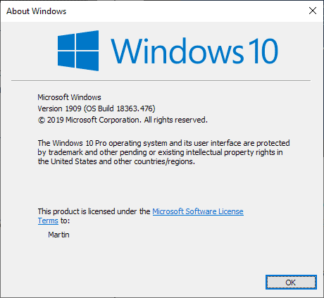 windows 10 version 1909